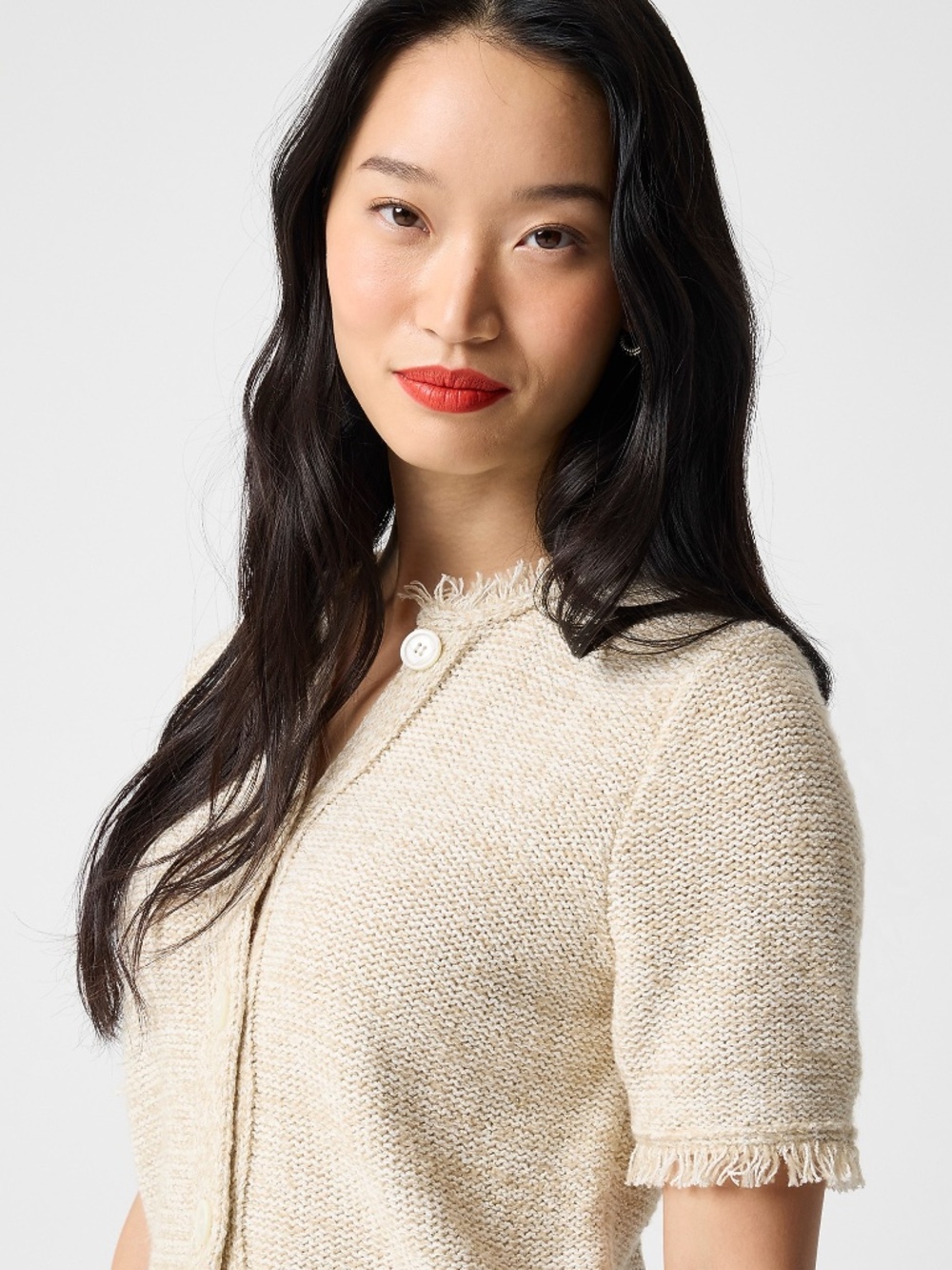 NWT J.Crew Factory Short-sleeve Fringe Lady Cardigan Sweater - Picture 2 of 6